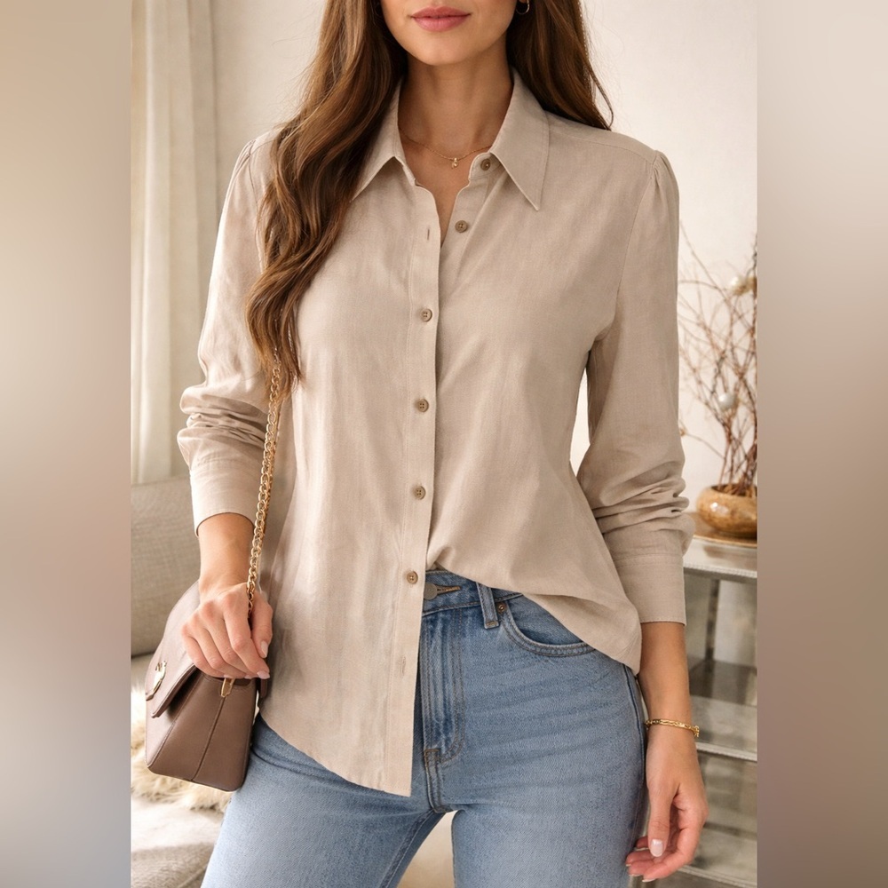 St. John Cream Button-Up Blouse size L